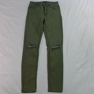 Just Black 24 High Rise Skinny Green Destroyed Stretch Denim Jeans